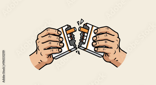 Hands tearing a cigarette pack in half