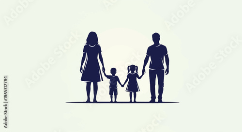 Silhouette of a family of four holding hands