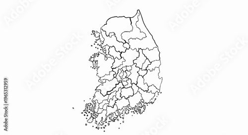 Stylized black and white outline map of a peninsula divided into regions