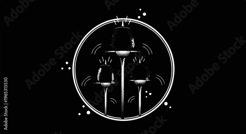 Three vintage microphones in a circle with sound waves