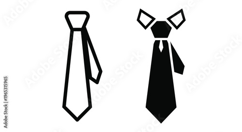 Two neckties depicted in contrasting styles a minimalist silhouette
