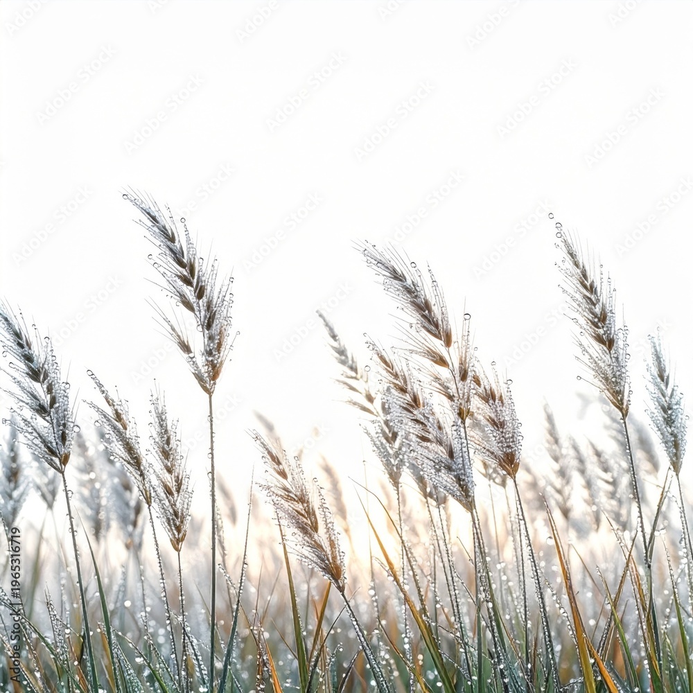 Obraz premium Tall Grass Wisps Swaying Gently in Bright Sunlight Against a White Sky