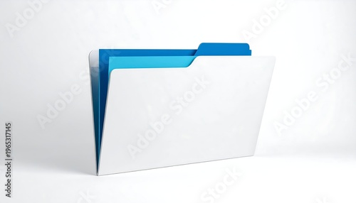 A digitally rendered open folder filled with different shades of blue file pages, against a plain white background. It's clean and minimalist
