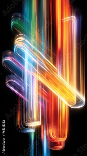 Abstract glowing light trails in vibrant rainbow colors against a dark background