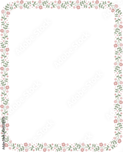 Ditsy floral vertical rectangle frame template with small flowers, vector isolated, spring illustration.