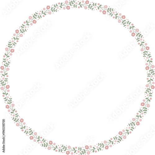Ditsy floral circle frame template with small flowers, vector isolated, spring illustration.