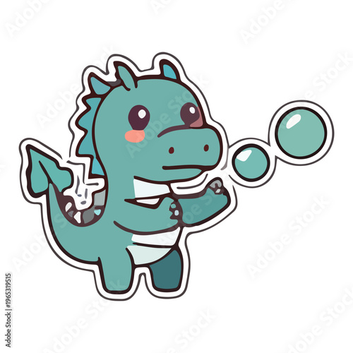 Cute Dragon Blowing Bubbles Sticker