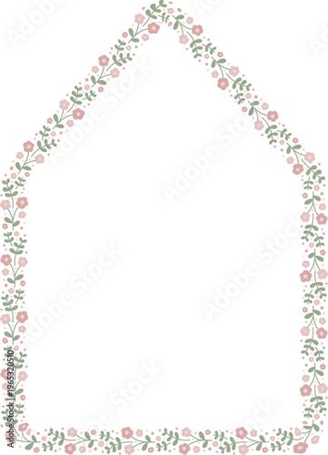 Ditsy floral home frame template with small flowers, vector isolated, spring illustration.