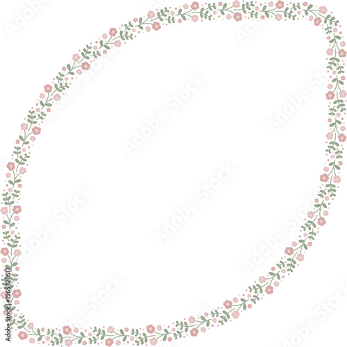 Ditsy floral leaf frame template with small flowers, vector isolated, spring illustration