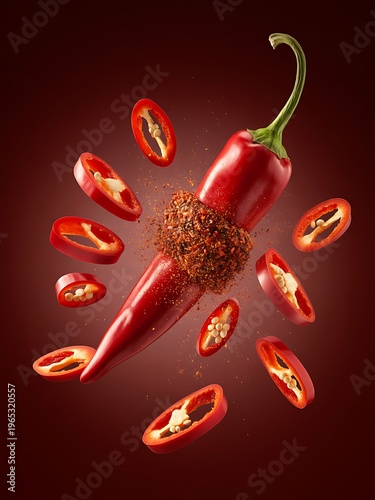 red chili pepper and slices on plate