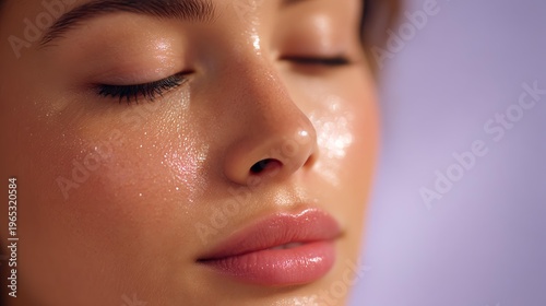 Close-up of a woman's glowing, hydrated skin.