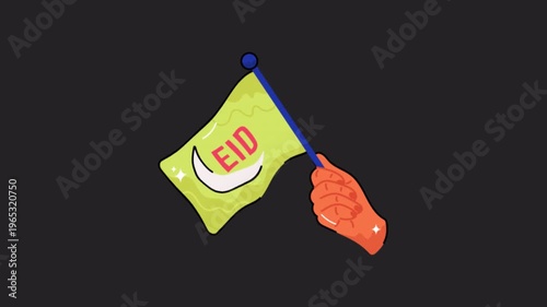 Eid Flag  Motion Graphic Rendering with Transparent Alpha Channel