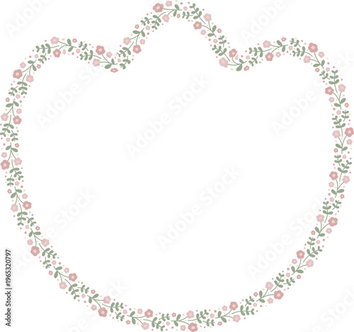 Ditsy floral tulip frame template with small flowers, vector isolated, spring illustration.