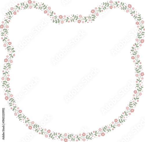 Ditsy floral bear frame template with small flowers, vector isolated, spring illustration.