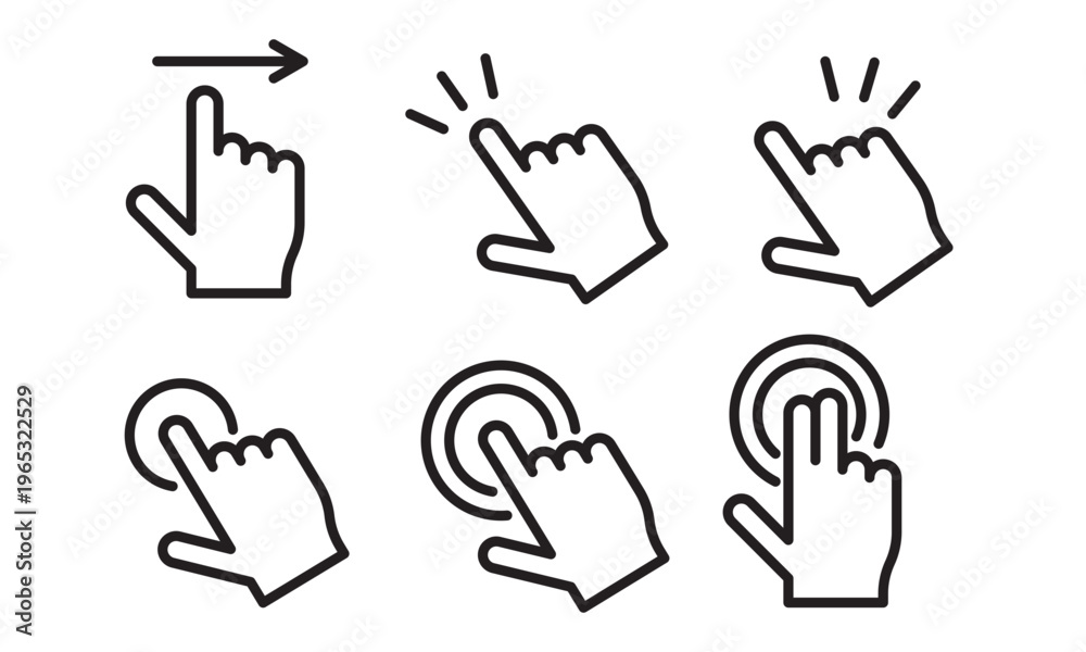 Fototapeta premium Hand Gesture Touch Icons Click Swipe Tap Interface UI UX Interaction Set
