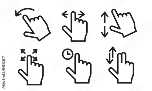 Hand Gesture Touch Icons Click Swipe Tap Interface UI UX Interaction Set