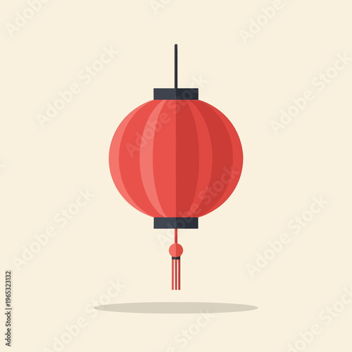 Vibrant red Chinese lantern with black accents and tassel hanging