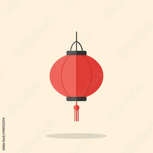 Vibrant red Chinese lantern with black accents and tassel hanging