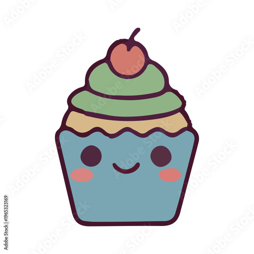 Cute Kawaii Cupcake Illustration
