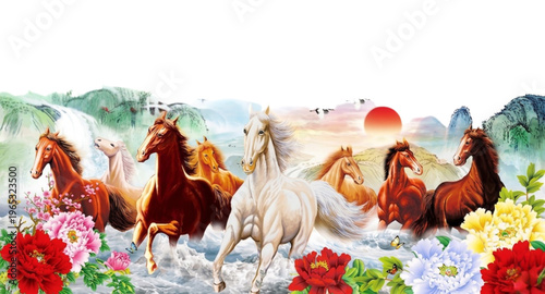 Lucky Horses and Peonies