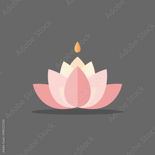 Serene pink lotus flower with a flame, symbolizing spiritual growth and enlightenment, in a simple vector design.
