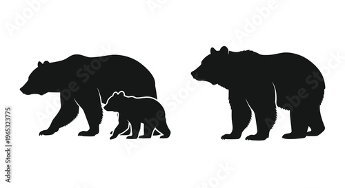 Two bears a mother and cub depicted in a striking black silhouette
