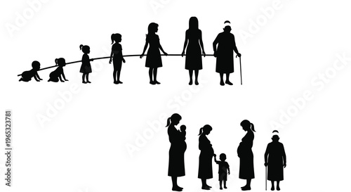Stages of life depicted with figures holding hands a striking silhouette