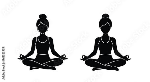 Two women in lotus position a minimalist black silhouette