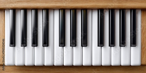 Close-up view of a wooden piano keyboard with black and white keys