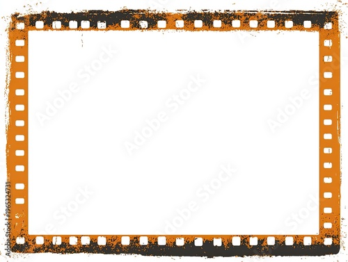 Grungy orange film border with perforated edges, white interior