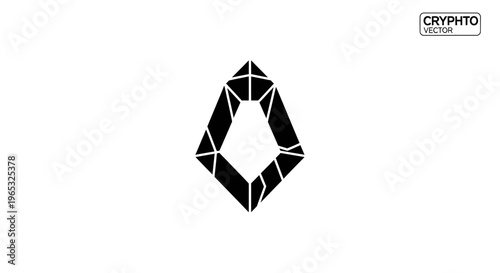 Abstract geometric crystal logo, minimalist black polygon icon on white background