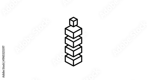 Abstract geometric figure made of stacked cubes, minimalist design, clean lines, monochrome