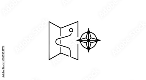 Abstract map route and compass icon, minimalist vector illustration