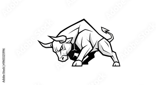 Aggressive Bull Charging Forward, Powerful Animal, Strong Horns, Determined Stance