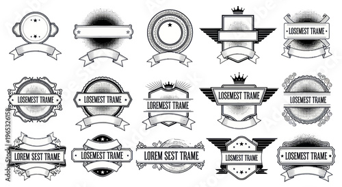 Vintage Badges and Emblems Set, Retro Labels, Ribbons, Stamps, Grunge Texture