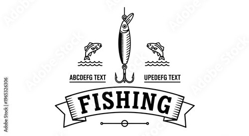 Vintage Fishing Lure and Fish Jumps Logo Design.