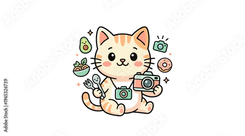 Cute Cartoon Cat Photographer with Accessories