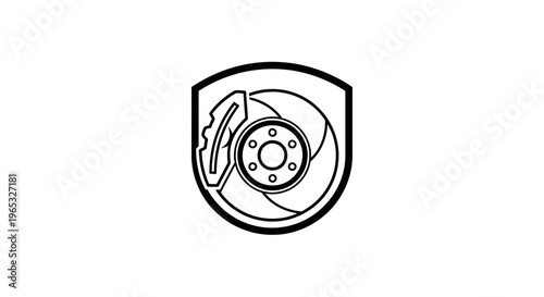 Automotive Brake System Emblem - Disc and Caliper Icon Outline
