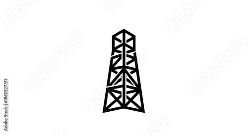 Black abstract geometric oil rig tower outline on white background