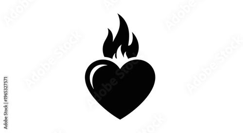 Black Heart Icon On Fire, Love Symbol Burning