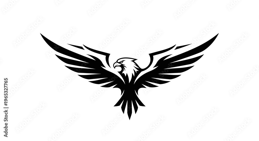 Fototapeta premium Black Tribal Eagle Silhouette Spreading Wings Isolated on White Background