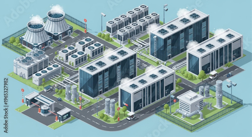 Modern Data Center Server Campus With Cooling Units.