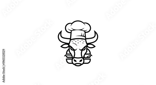 Chef Bull Logo: Fierce Bull Head with Chef Hat and Burger - Mascot Icon