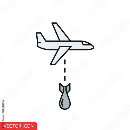 Airplane dropping bomb icon, vector illustration, bombing, war, attack concept