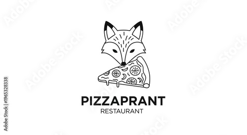 Clever Fox Eating Pizza Slice Logo - Minimalist Restaurant Brand Identity