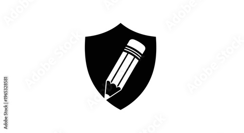 Creative Protection Shield Icon with Pencil Symbol