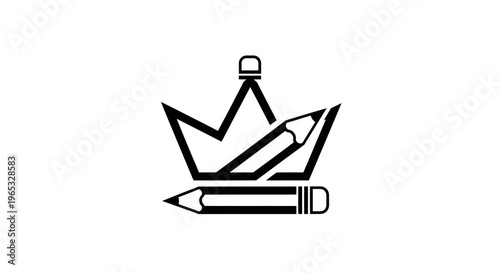 Creative King Crown Logo with Pencils - Art and Design Symbol