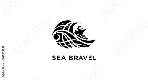Cruise Ship Sailing Through Stylized Ocean Waves Logo