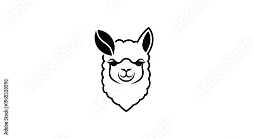 Cute Alpaca Face Logo Black and White Minimalist Design