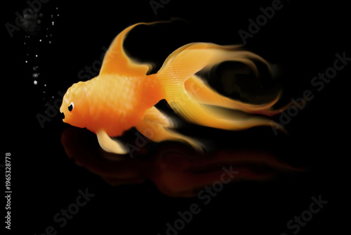 Toy goldfish swimming on a black background